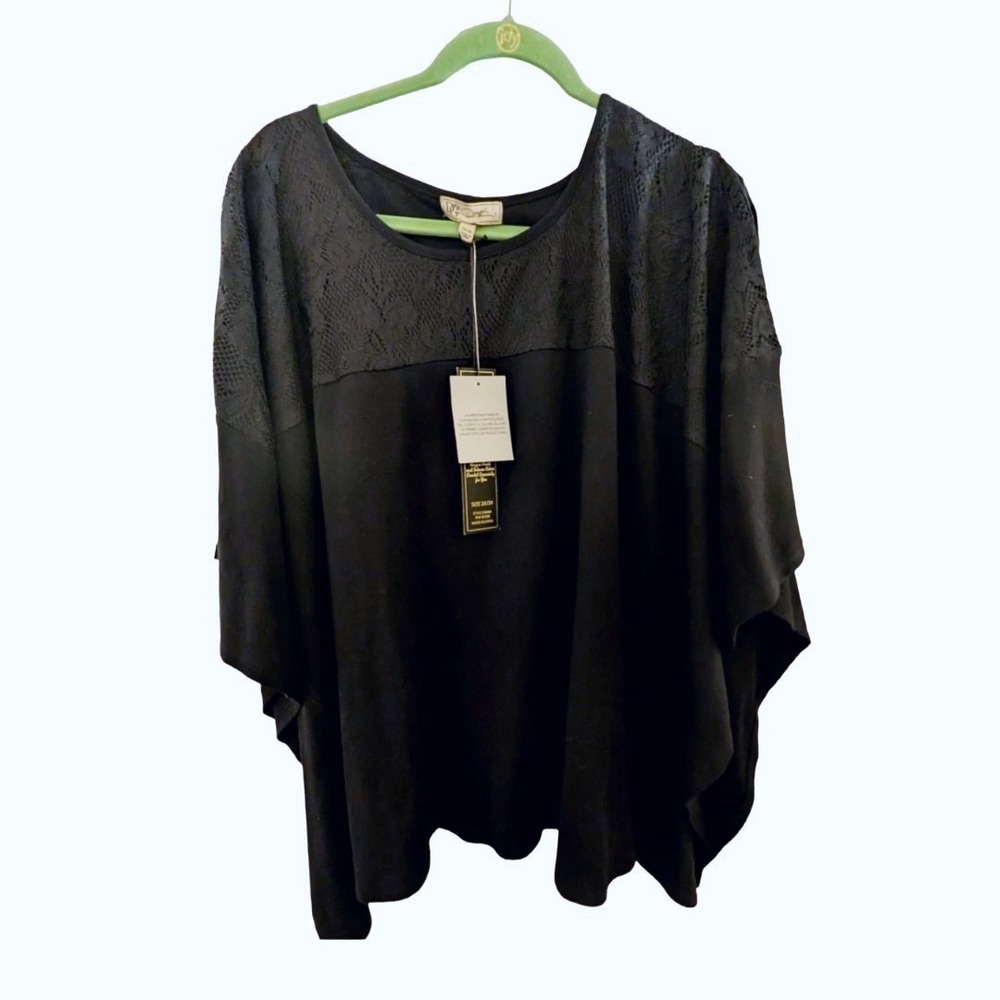 DG2 Black Poncho Shirt Lace Detail Women's Size 2x/3x NWT QVC Whimsygoth